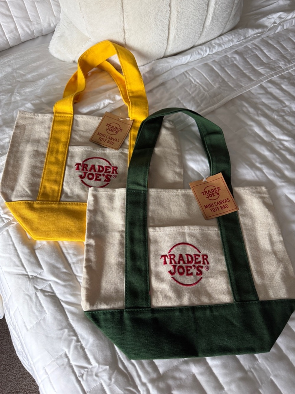 Trader Joe's Mini Canvas Tote Bag - Green or Yellow Trim